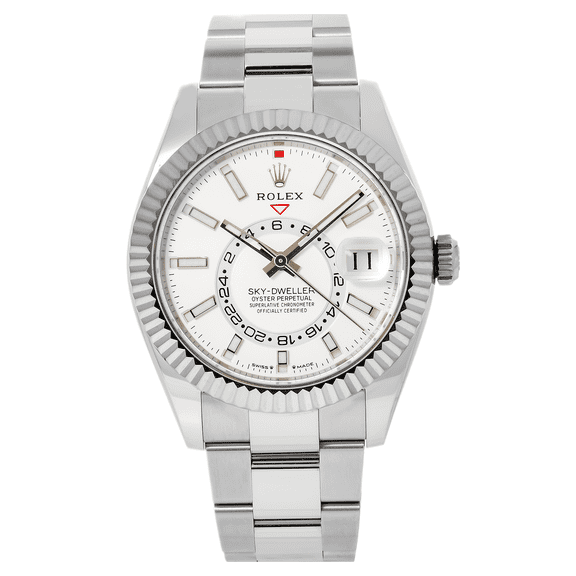 Pre-Owned Rolex Sky-Dweller 42MM 336934 White Dial Fluted Bezel Stainless Steel Oyster Bracelet