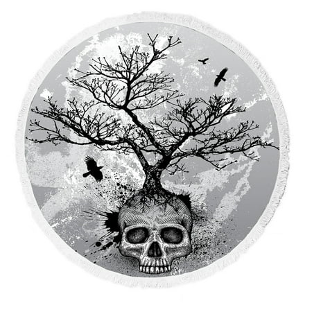 Gckg Creative Skull Tree Black Eagle Round Beach Towel Beach Mats