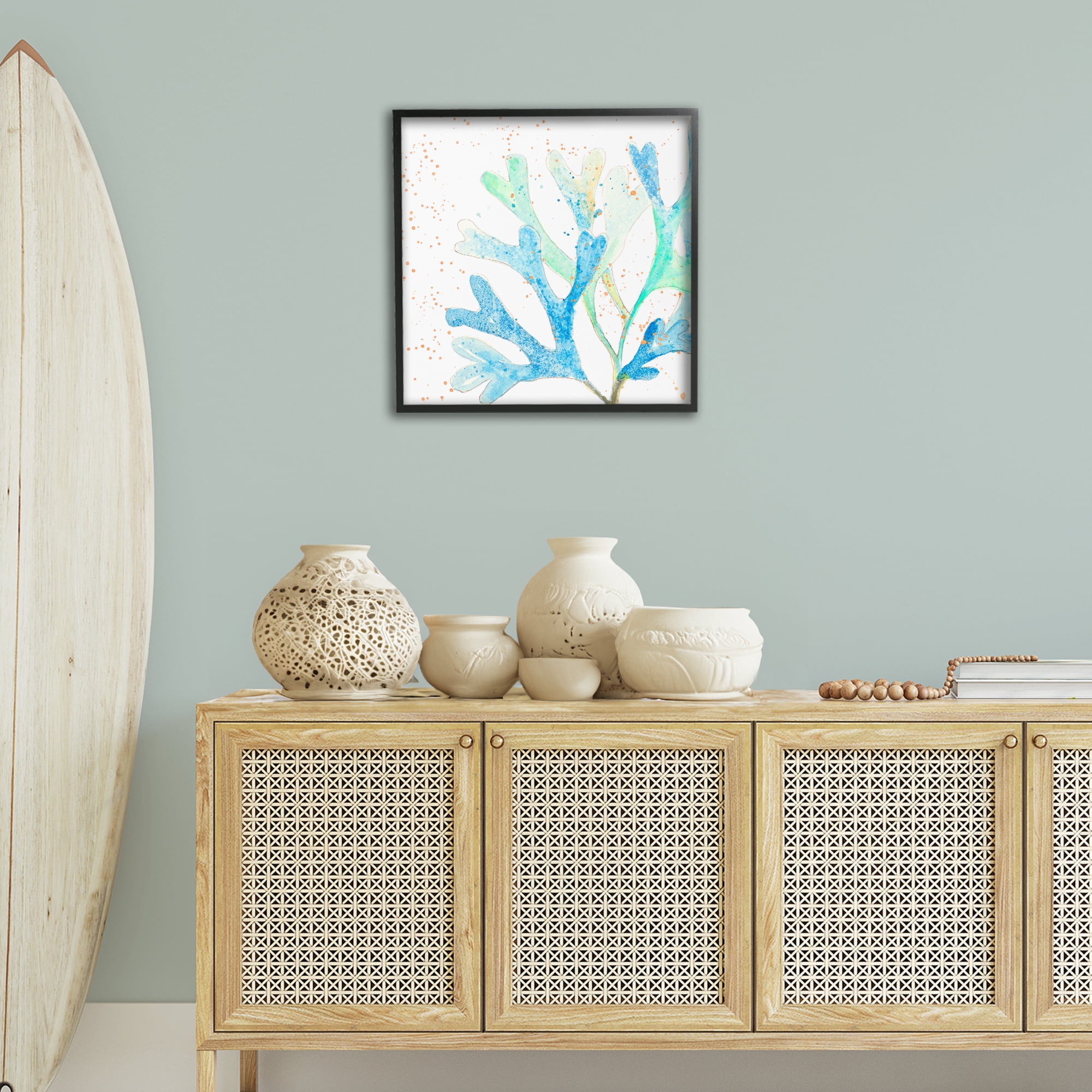 Stupell Industries Modern Blue Coral Coastal Painting Black Framed Art Print Wall Art, 24 x 24