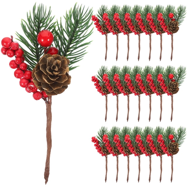 10 Uds. De ramas falsas de Navidad, decoración de pino de fruta roja Artificial, decoración navideña