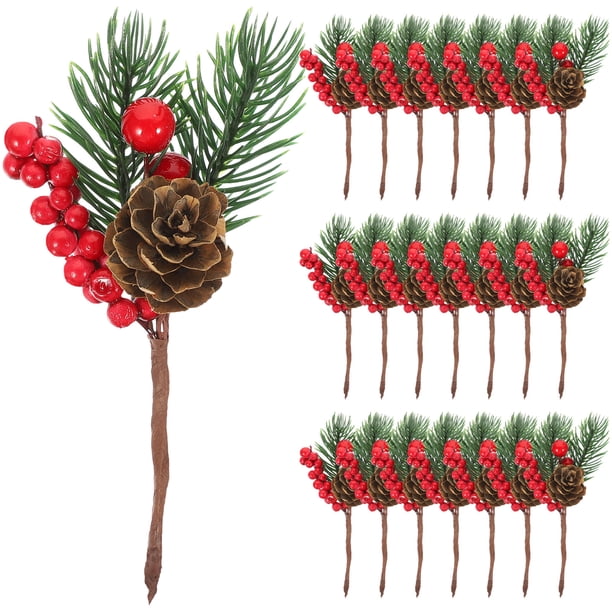 10 Uds. De ramas falsas de Navidad, decoración de pino de fruta roja Artificial, decoración navideña