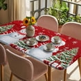 thumbnail image 3 of Red Christmas Table Cloths for 4 Foot Rectangle Tables, Snowman Snowflake Xmas Tree Gifts Patio Waterproof Elastic Fitted Tablecloths, Washable Rectangular Table Cover for Camping, 3 of 8