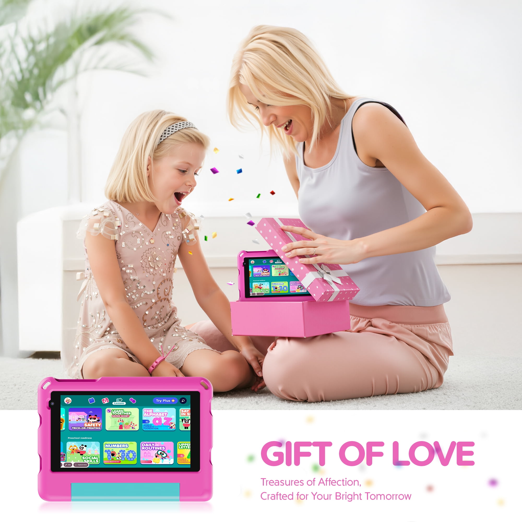 Contixo A7 Kids Tablets 2026 Model, Educational Tablets for Kids with Parental Controls & Kid-Proof Case, 7”, Pink