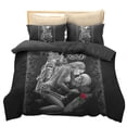 thumbnail image 1 of Juego de cama de 3 piezas con diseño de calavera y motocicleta en 3D, tamaño completo, funda de almohada y edredón de poliéster, 1 of 8