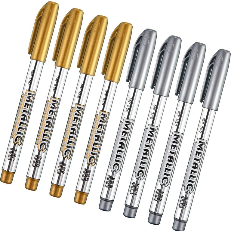 Metallic Marker Pens, Gold and Silver Metallic Permanent Markers Suitable  for Cards Writing Signature Lettering Metallic Painting Pens (6)