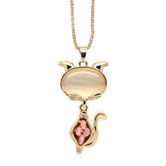 KATGI Fashion 18K Gold Plated Cute Sexy Kitty Austrian Pink Crystal Pendant Necklace