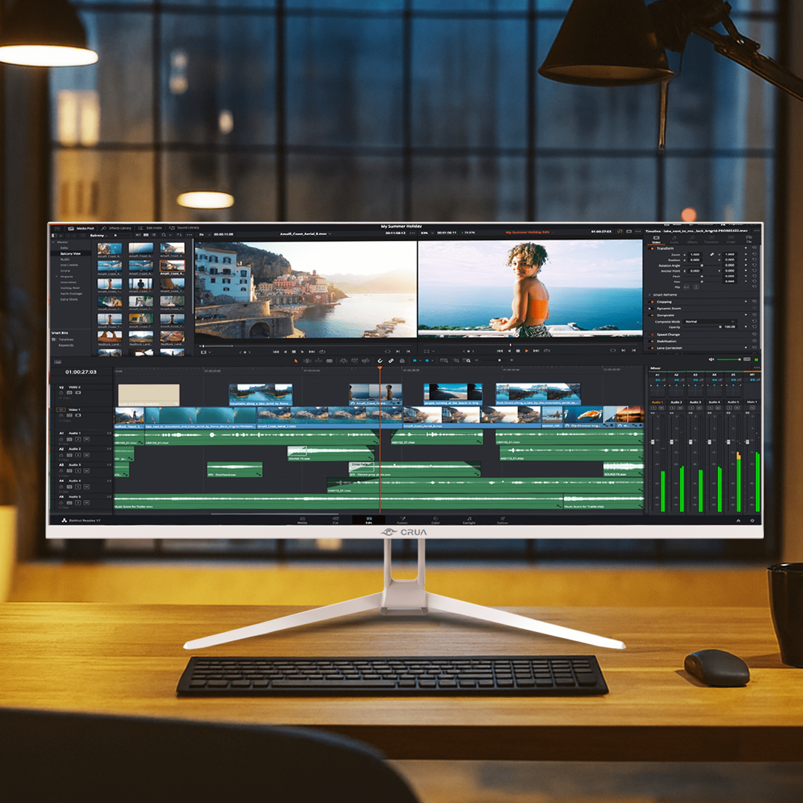 CRUA 34'' 120Hz IPS Ultrawide Gaming Monitor, WFHD 2560X1080, 21:9, Computer Monitors with Built-in Speakers, FreeSync, 120% sRGB, DP1.4 & HDMI1.4, Wall Mountable Installs-White