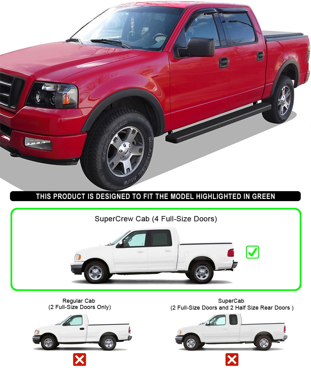 APS Running Boards 6in Matte Black Compatible with Ford F150 2001-2003 SuperCrew Cab (Include 04 Heritage) (Nerf Bars Side Steps Side Bars)