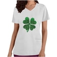 thumbnail image 3 of lcziwo St Patricks Day Scrub Tops for Women Fashion Shamrock Graphic Irish Shirts V Neck Short Sleeve Nursing Uniform Scrubs White XXL, 3 of 5