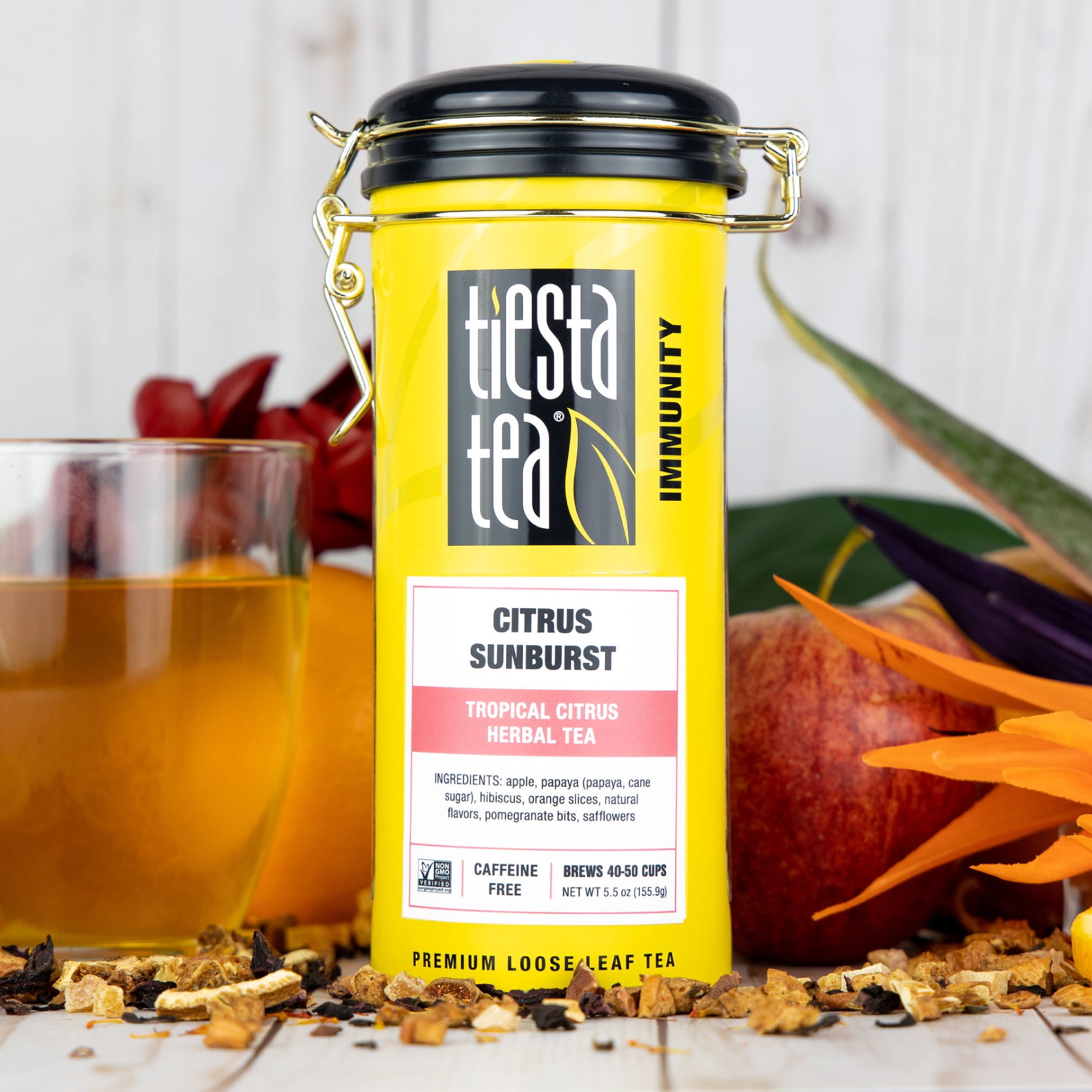 Tiesta Tea - Citrus Sunburst, Immunity Loose Leaf Fruit Tea, Caffeine Free, GMO-Free, Make Hot or Iced Tea & Brews Up to 50 Cups - 5.5 Ounce Refillable Tin