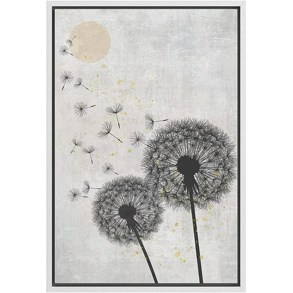wall26 Framed Canvas Print Wall Art Dandelion Flower Silhouette Gold Sun Nature Wilderness Illustrations Modern Art Rustic Decorative Relax/Calm for Living Room, Bedroom, Office - 24x36 White