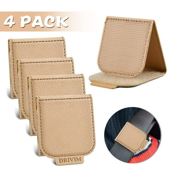 Car Seat Belt Adjuster, 4 Pack Premium PU Leather Seatbelt Clip for Vehicle Automobile Safety Comfort Universal Shoulder Neck Strap Positioner for Adults (Khaki)