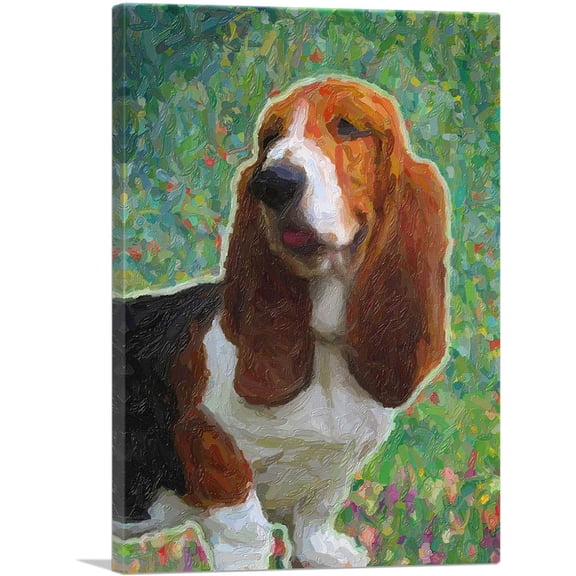 ARTCANVAS Basset Hound Dog Breed Flowers Canvas Art Print - Size: 26" x 18" (0.75" Deep)