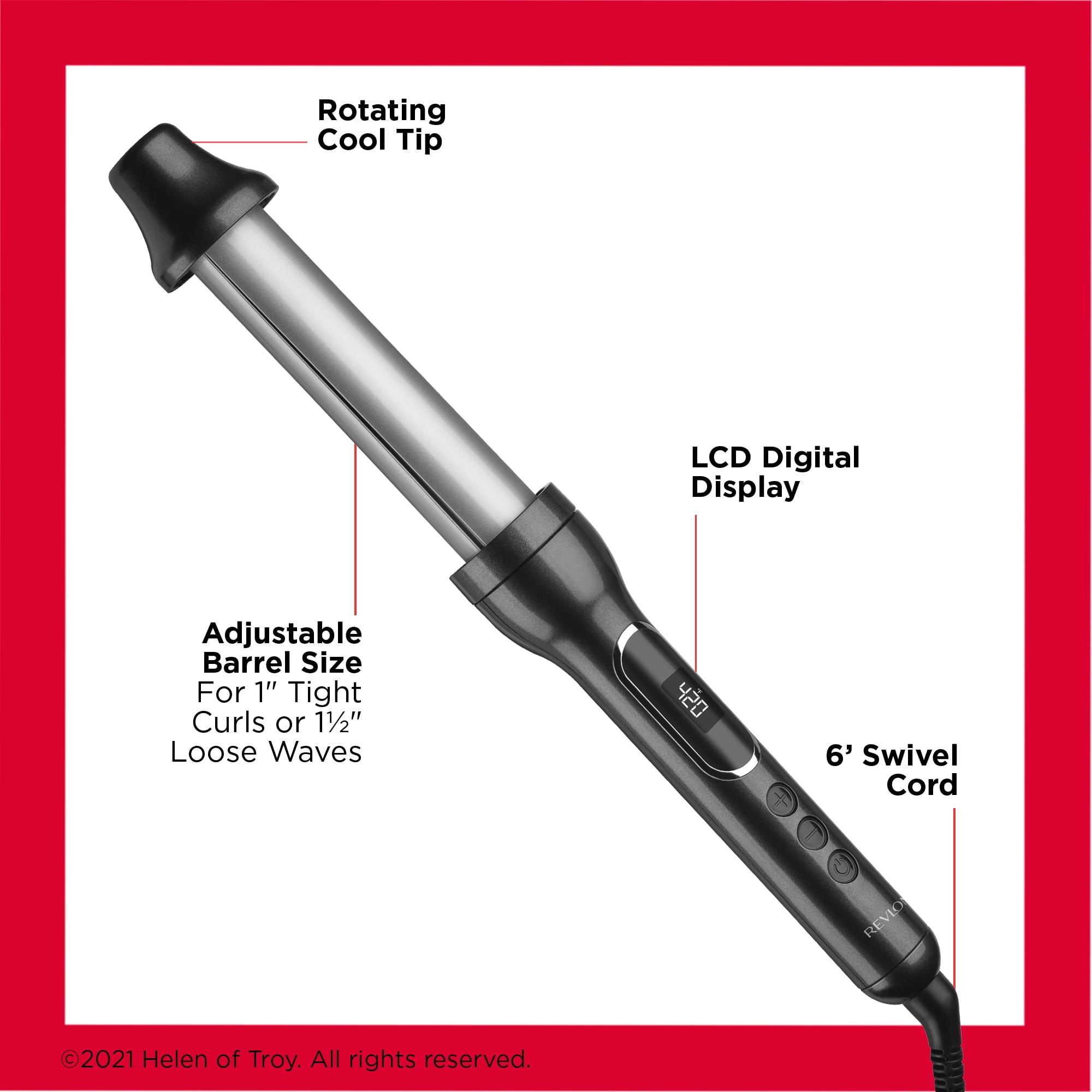Revlon Adjustable Barrel 2-in-1 Ceramic 1" and 1-1/2" Curling Wand, Black