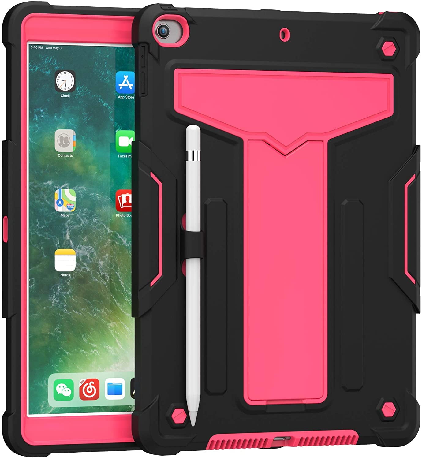 EpicGadget Case for iPad 10.2 (9th/8th/7th Gen) Protective Rugged Hybrid Case With Kickstand Pencil Holder Cover for Apple 10.2 Inch iPad 9th/8th/7th Generation 2021/2020/2019 Release (Black/Pink)