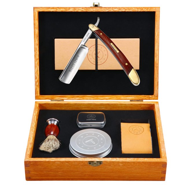 Amazing Naked Armor Kit de afeitado recto – Hoja de acero japonesa lista para afeitar Kit completo de afeitado recto para hombres Kit de afeitado recto para principiantes Kit de afeitado de borde rect