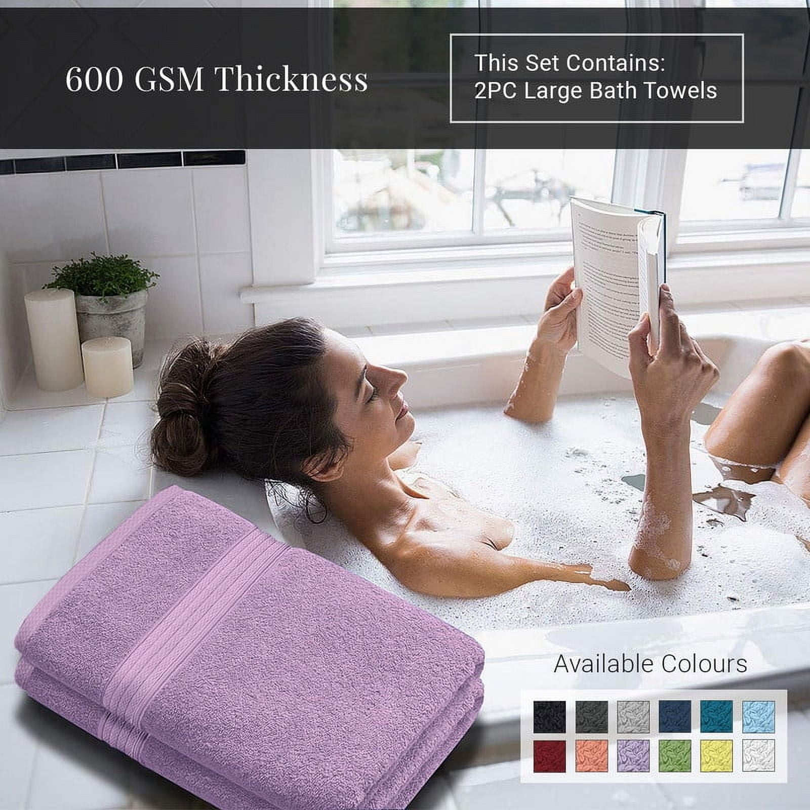 Creosa Cotton Bath-Towels-Set Purple, 100% Ring Spun Combed-Cotton 4pc Bathroom Towels 27x54 Inch, Highly Absorbent Soft Feel, Daily Use Purple Towels with Hanging Loop