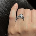 thumbnail image 4 of love heart shaped ring set for her and him silver couple rings stacking women anniversary/wedding/promise jewelry Women Ring Rhinestone Men Jewelry Rings Alloy Gift Finger Couples #01 Black,6, 4 of 7