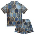 thumbnail image 2 of FORMRS Kids Short Sleeve Top and Pants Pajama Set Unisex Satin 2-Piece Sleepwear, Sizes 7-8Y, Elegant Hexagon Pattern, 2 of 8