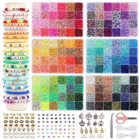 Jiaroutk 19500PCS 144 Colors Clay Beads for Bracelets Making Kit (6mm), Polymer Heishi Beads with Charms Gifts for Teen Girls Crafts for Girls Ages 8-12(Multicolor)