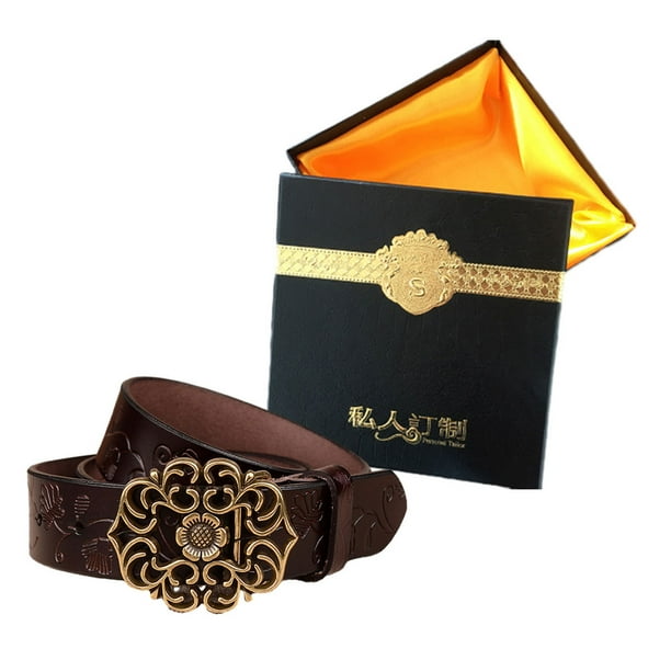 Qarigey Cinturón de cuero elegante con hebilla de flor para vaqueros, cinturón con hebilla de aguja para mujer, diseño único Cinturones Café 105cm