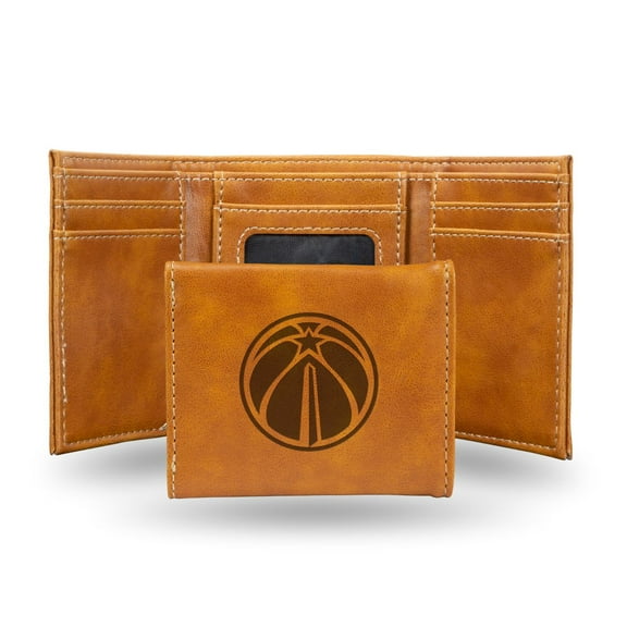 Basketball Rico Industries Washington Wizards Brown Laser Engraved Trifold Laser Engraved Tri-Fold Wallet - Men's Accessory