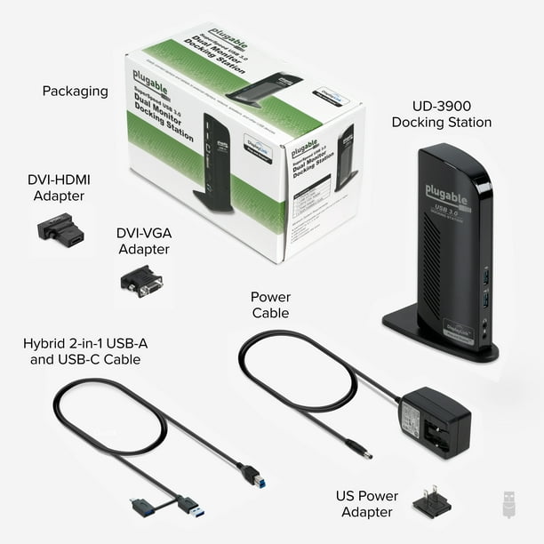 Plugable USB 3.0 Universal Laptop Docking Station Dual Monitor for Windows and Mac, USB 3.0 USB-C, (Dual Video: HDMI and HDMI/DVI/VGA, Gigabit Ethernet, Audio, 6 USB Ports) - Walmart.com