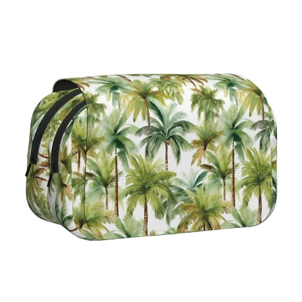 Disketp Green Hawaii Palms Estuche de Lápices de Doble Capa con Tapa Abatible y Cremallera, Organizador Escolar para Adolescentes y Adultos