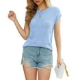 thumbnail image 3 of Uvplove 2025 Womens Cap Sleeve Top Hollow Out Knit Short Tee Shirts Tunic Light Blue-M, 3 of 12