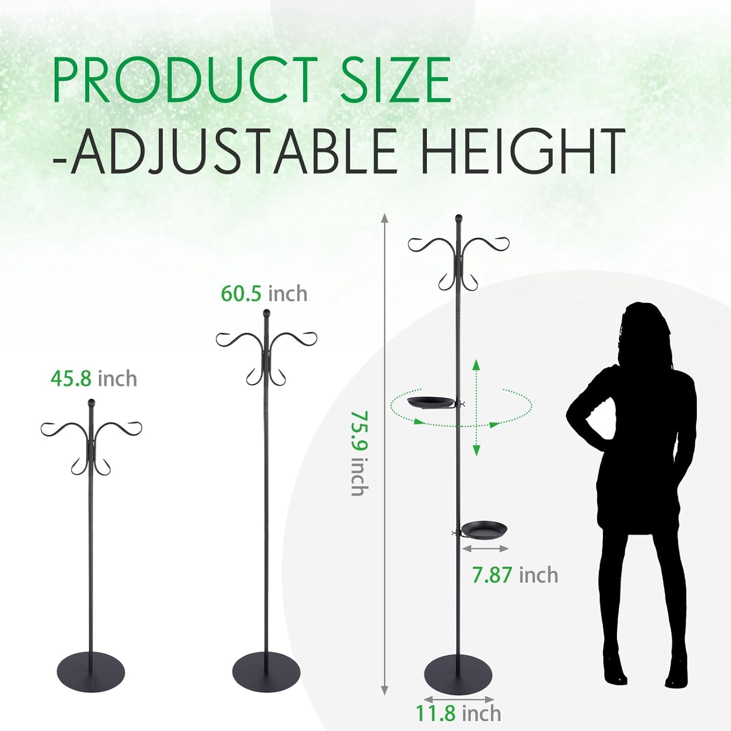 1 Set Upgraded 75.9" Shepherds Hook for Bird Feeder, Hanging Plant Wind Chime Stand, Metal Adjustable Standing Pole Holder for Indoor Outdoor, with 2 Rack & Weight Bag (2 Hooks)