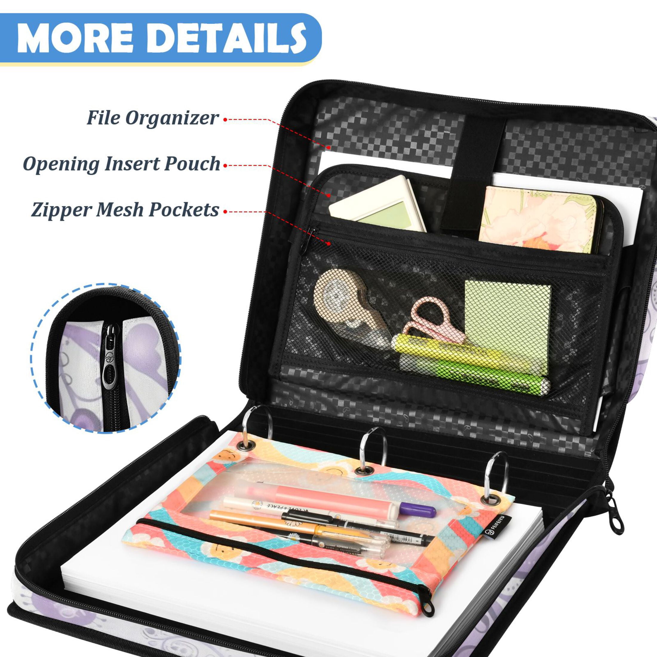 DIXRUYEE Zipper Binder File Keeper Documents Organized-Lavender Dream Butterfly Of Pattern
