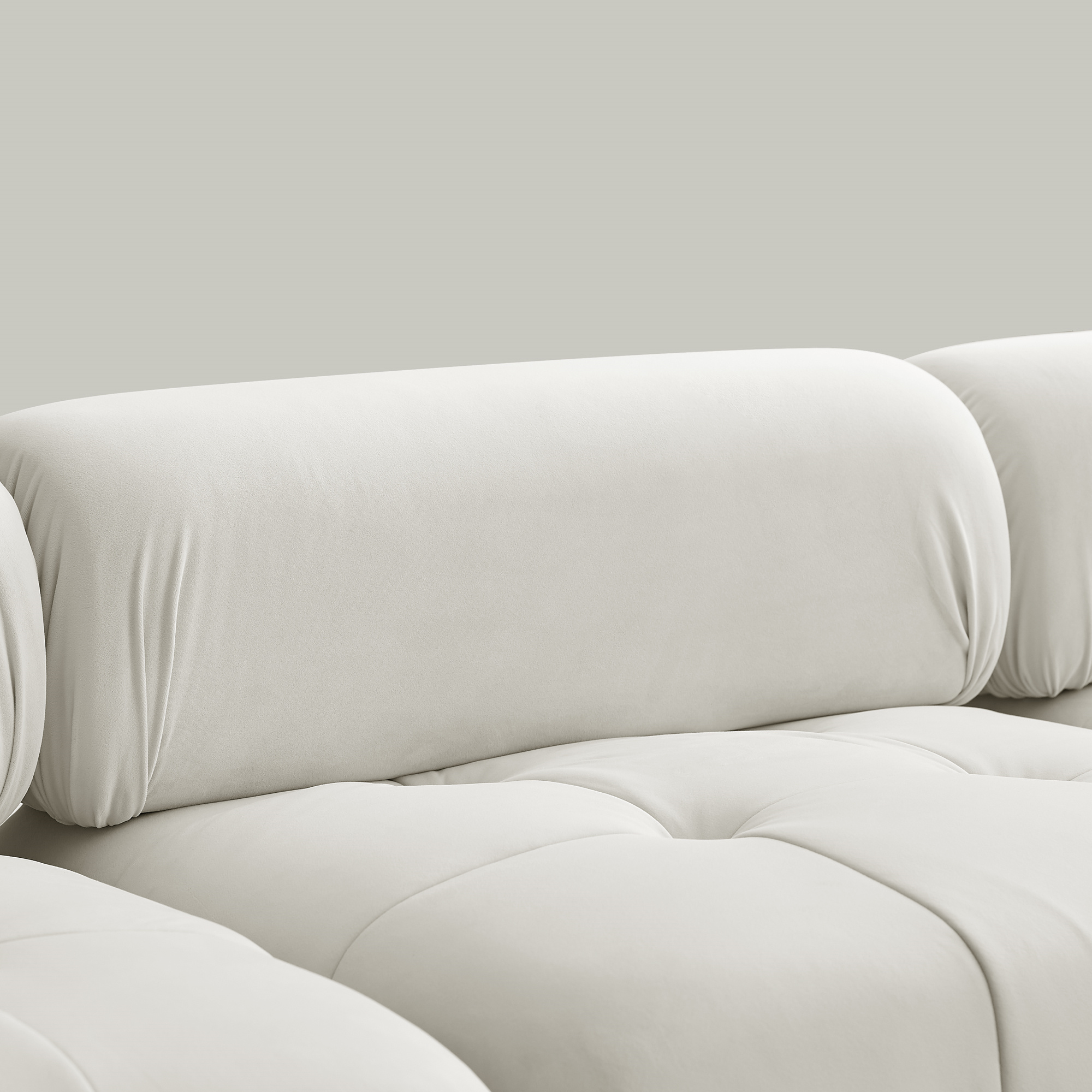 Aukfa 93" Sectional Sofa, Living Room Modular Couch with Ottoman, Pillow Top Arms, Velvet, Beige