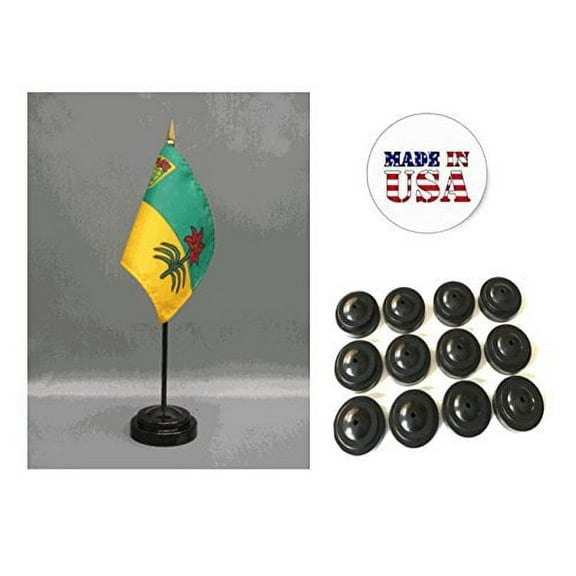 Box of 12 Saskatchewan 4"x6" Miniature Desk & Table Flags Includes 12 Flag Stands & 12 Canada Saskatchewan Small Mini Stick Flags