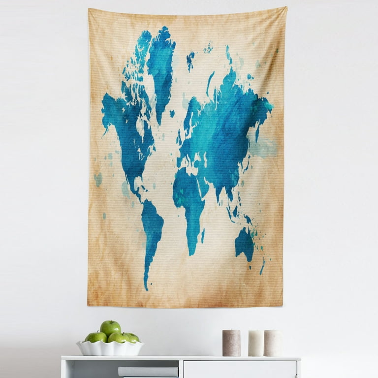 Watercolor world map tapestry sale