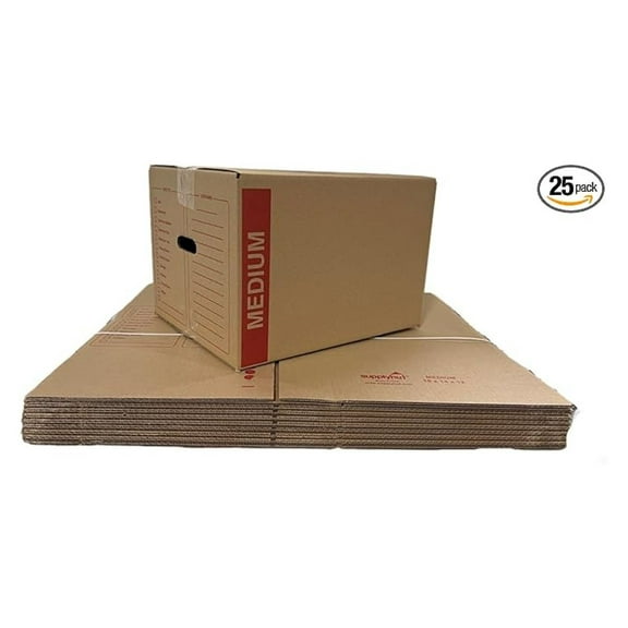 Moving Boxes - 25 Pack Medium Cardboard Boxes 18x14x12 - 32 ECT Moving Supplies with Handles - Packing Boxes for Moving, Storage, Shipping