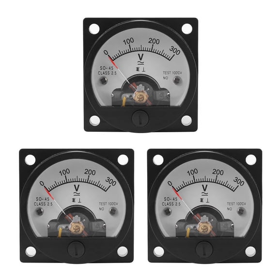 3X AC 0-300V Round Analog Dial Panel Meter Voltmeter Gauge Black