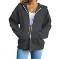 thumbnail image 3 of Women's Zip Up Hoodies Oversized Fleece Long Sleeve Solid Hooded Sweatshirts with Pockets Casual Fall Fashion Jacket, 3 of 7