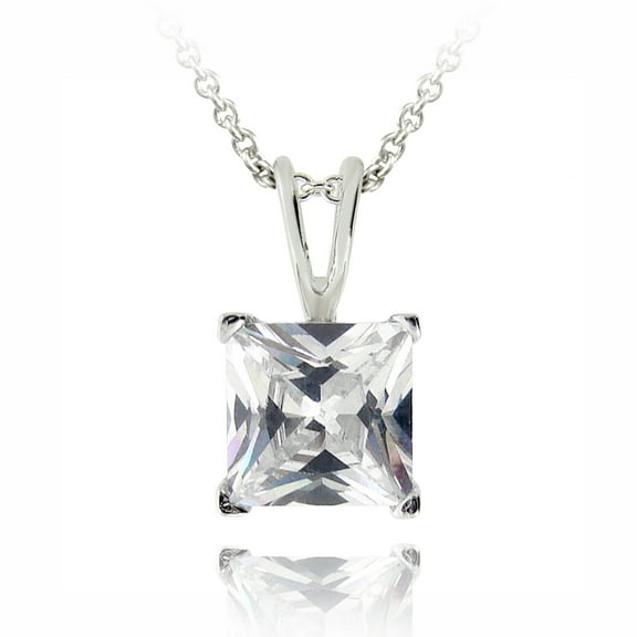Silver Tone 2ct CZ Square Solitaire Necklace, 7mm