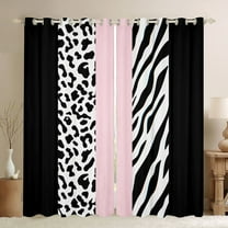 Castle Fairy Boys Girls Animal Zebra Leopard Print Black Out Curtains,Abstract Geometric Stripes Curtains Pack of 2 (42x63 Each),Black Pink Bedroom Curtains,Breathable Home Decor