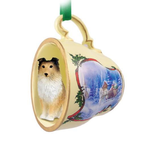Conversation Concepts Pomeranian Red Tea Cup Green Holiday Ornament