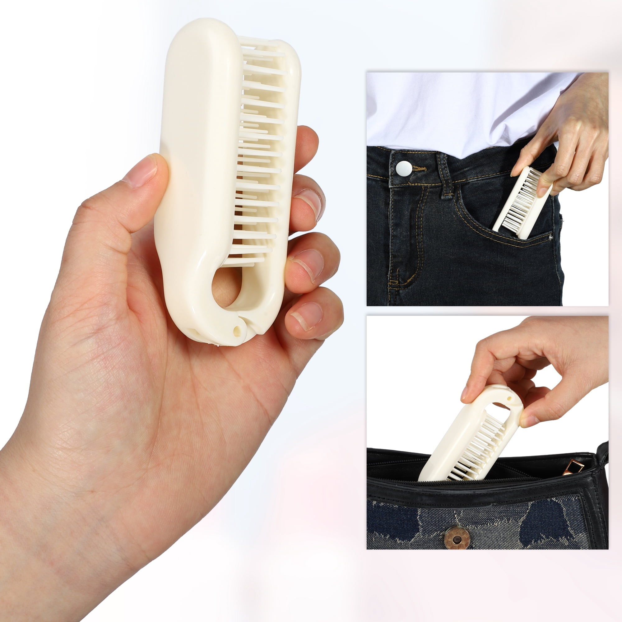 Unique Bargains 1Pc Women's Foldable Hair Brush for Curly Straight Thin Dry Wet Hair Beige