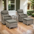 thumbnail image 3 of OPOHORO 5PCS Outdoor Swivel Chairs Set with Ottomans, 6" Thick Cushions All Weather Wicker Patio Furniture Set with Swivel Chairs Ottomans and 2-tier Side Table for Porch Garden Balcony - Gray, 3 of 13