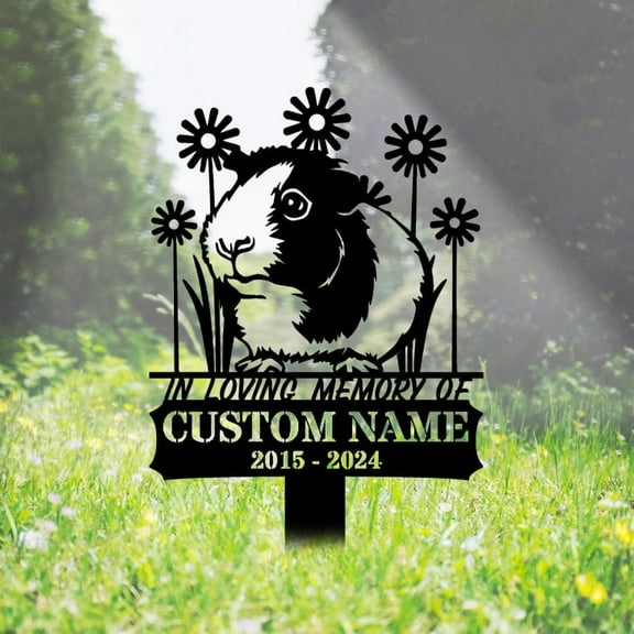 Handmadetneonsign Guinea Pig Memorial Metal With Stake, Pet Metal Name Sign Stake, Wild Life Metal Stake Decor 50591