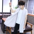 thumbnail image 4 of Chaleco largo a la moda para hombre, chaqueta sin mangas, cárdigan para club nocturno, traje de cantante, capa informal coreana, 4 of 4