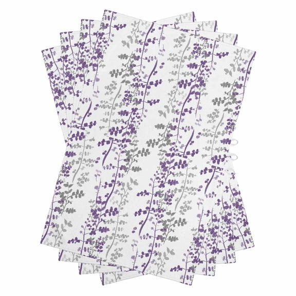 Purple Grey Botanical Kitchen Towels Set of 4, Water Absorbent Dish Towel, Spring Floral Summer Farmhouse Decorative Hand Towels - Quick Drying Cloth for Cooking Baking, 18x28 Inch