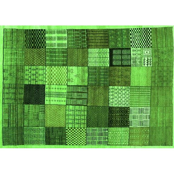 Ahgly Company Indoor Rectangle Checkered Green Modern Area Rugs, 3' x 5'