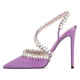 thumbnail image 3 of YDN Women Rhinestone Pointed Toe Slip On Pumps Pearls Studded Stiletto High Heel Shoes Wedding Event Dress Size 6.5 Purple, 3 of 4