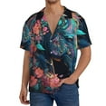 thumbnail image 3 of Honeii 's Colorful Floral Patterned Horse for men's short-sleeved button-up collared shirt featuring a pocket, perfect for beach vacations, and travel adventures., 3 of 5