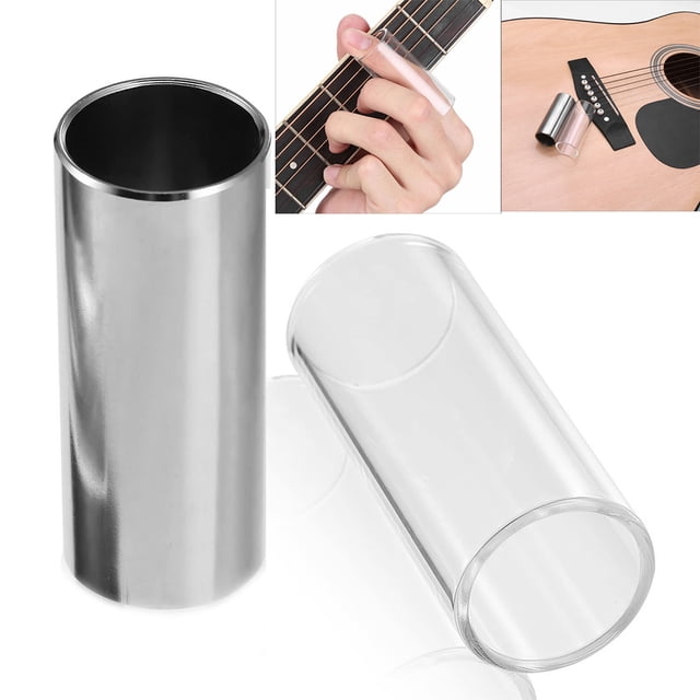 Yeacher 2pcs Guitar Finger Slide Kit with Glass Slide Stainless Steel Slide for Guitar Bass