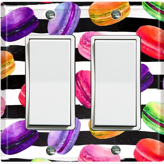 Metal Light Switch Plate Cover Colorful Macaroon Dessert Black White Stripes CAK013